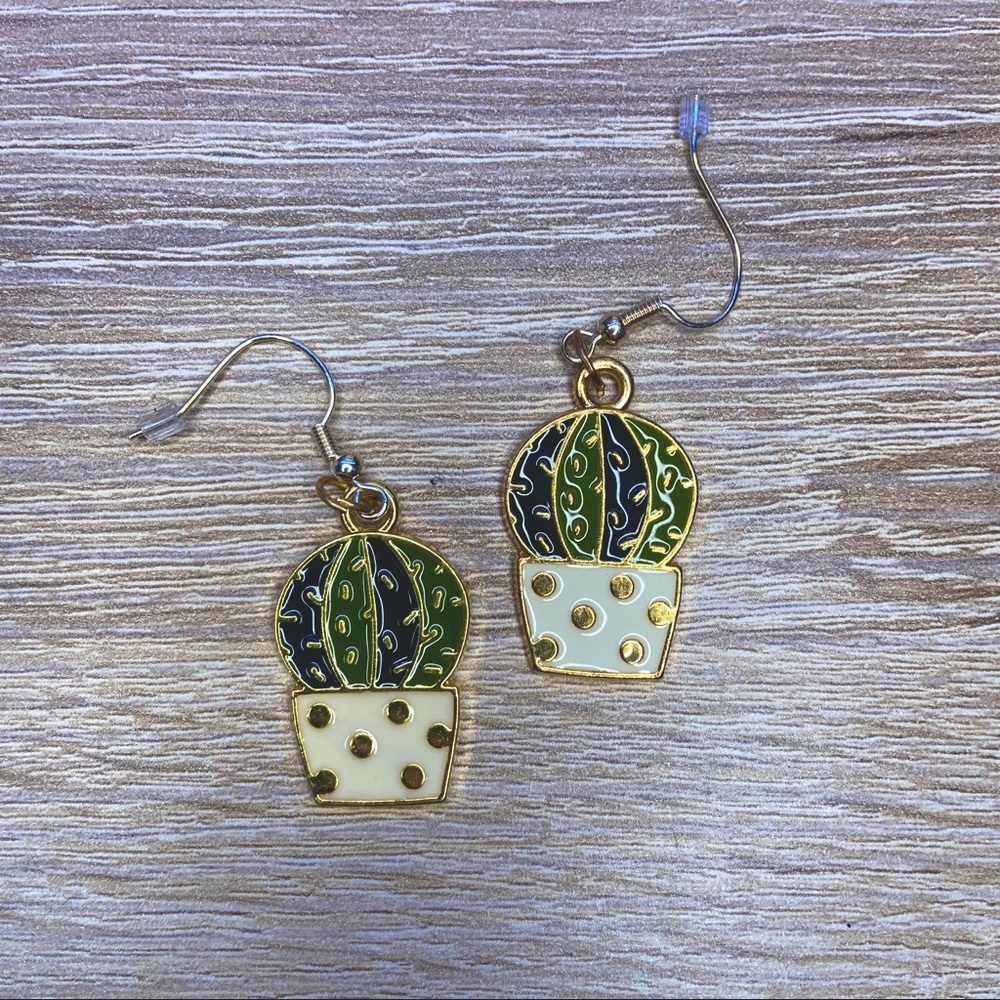 handmade gold cactus earrings